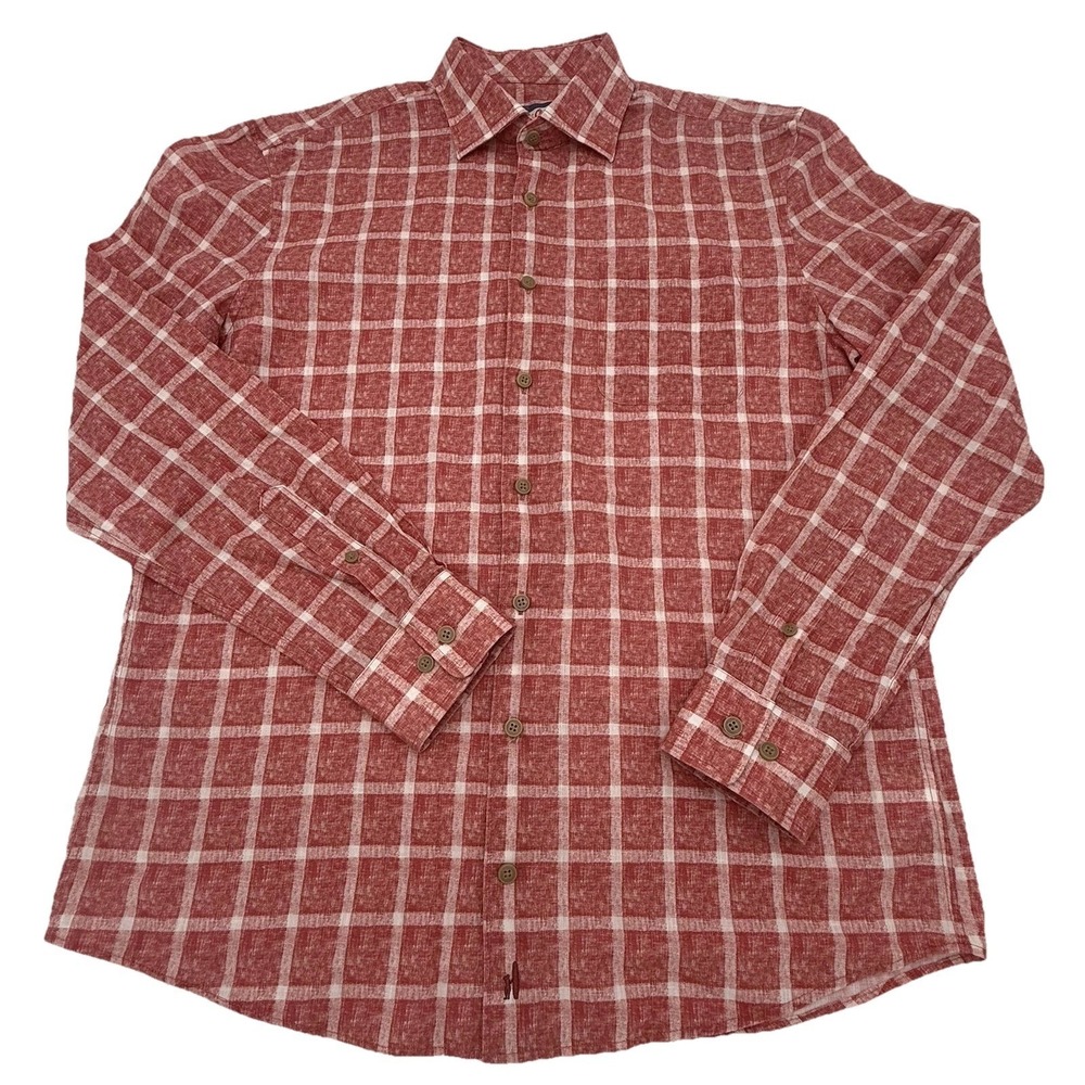 Johnnie-O Men's Size M Hangin Out Button Down Shirt‎ Malibu Red Gingham